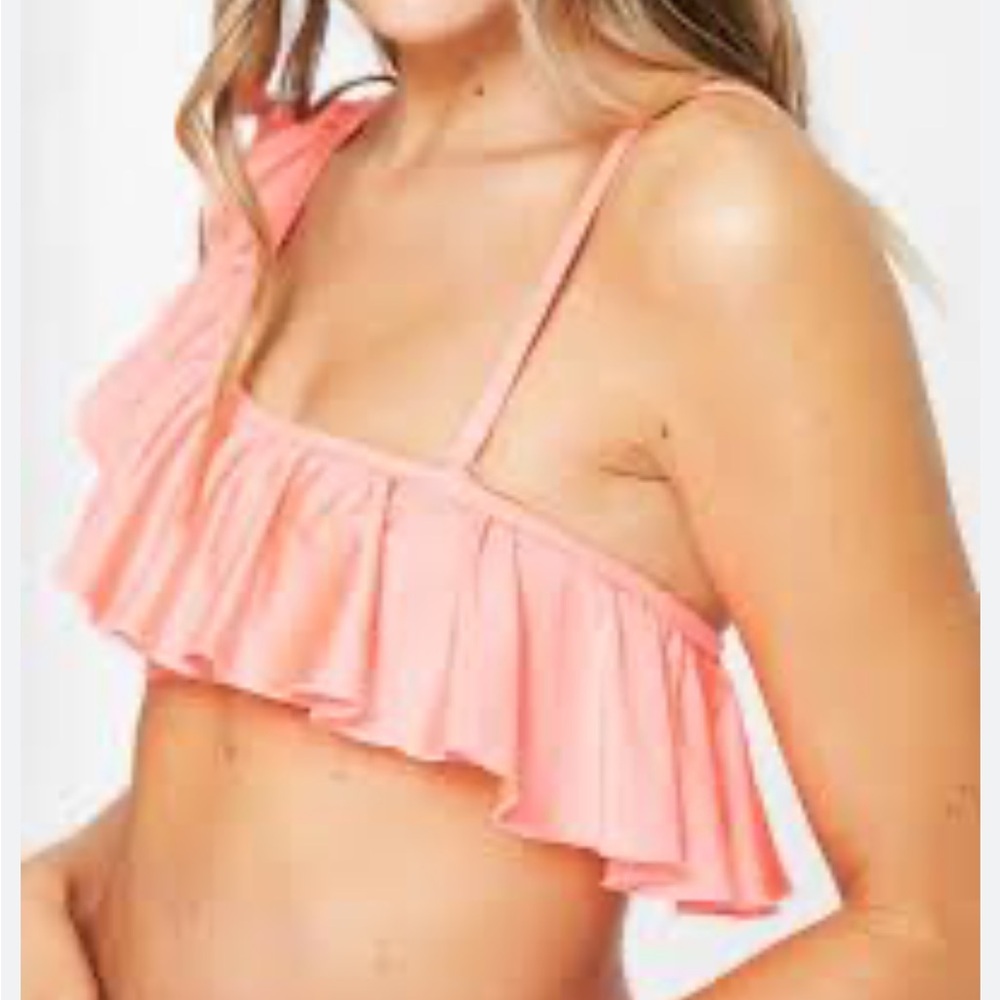 New neon peach ruffle sleeves ban-do swim bra small